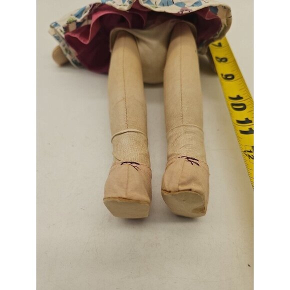 Vtg 1950s Cloth Sawdust Doll Celluloid Mask Hand Painted Face Jointed 13” Poland - Picture 3 of 9